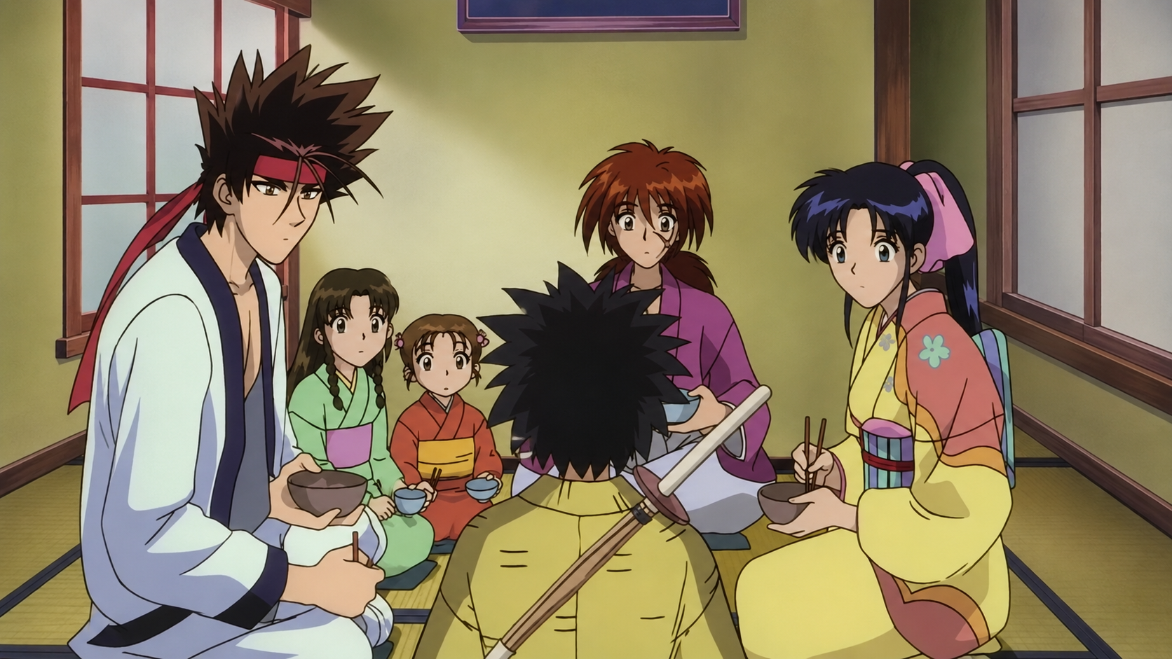 6. Kaoru, Yahiko, Sanosuke e a família que Kenshin encontra